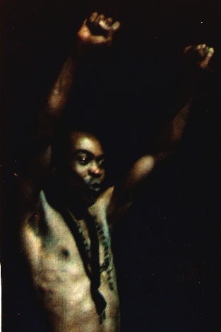 Fela Anikulapo Kuti, Apollo Theater, NYC, 1989.  Photo credit: Gordon Polatnick